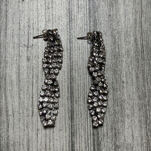 Vintage Womens Silver Crystal Rhinestone Dangle Earrings